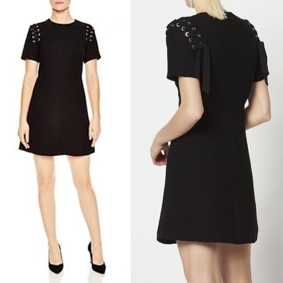 Sandro Black Faha Short Sleeve Lace-up Shoulder Mini Dress Size XS 1941 - Picture 1 of 14